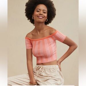 Aerie Reversible Sweater Cropped Top Striped Off-Shoulder Top 🍊